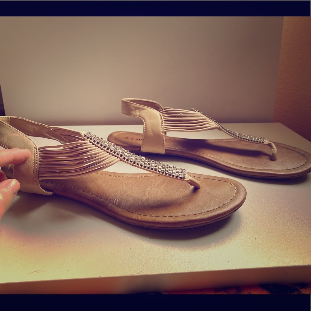 Beige Sandals W| Rhinestones